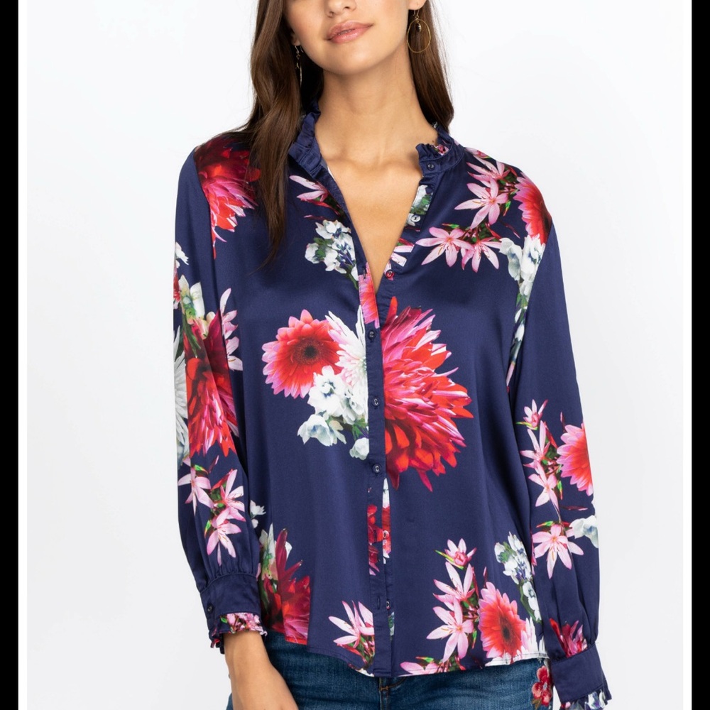 Johnny Was Deep Blue Floral Blouse